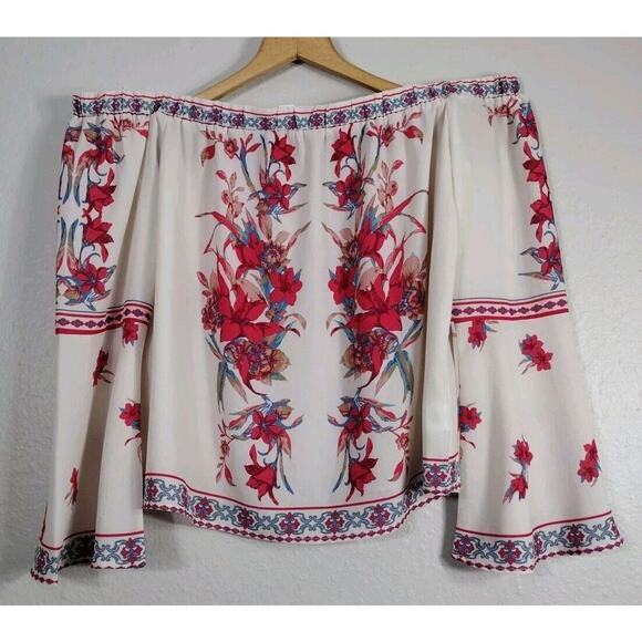 Women's Boho Top Floral Blouse Open Shoulder Bohemian Embroidered Size L - Picture 1 of 8